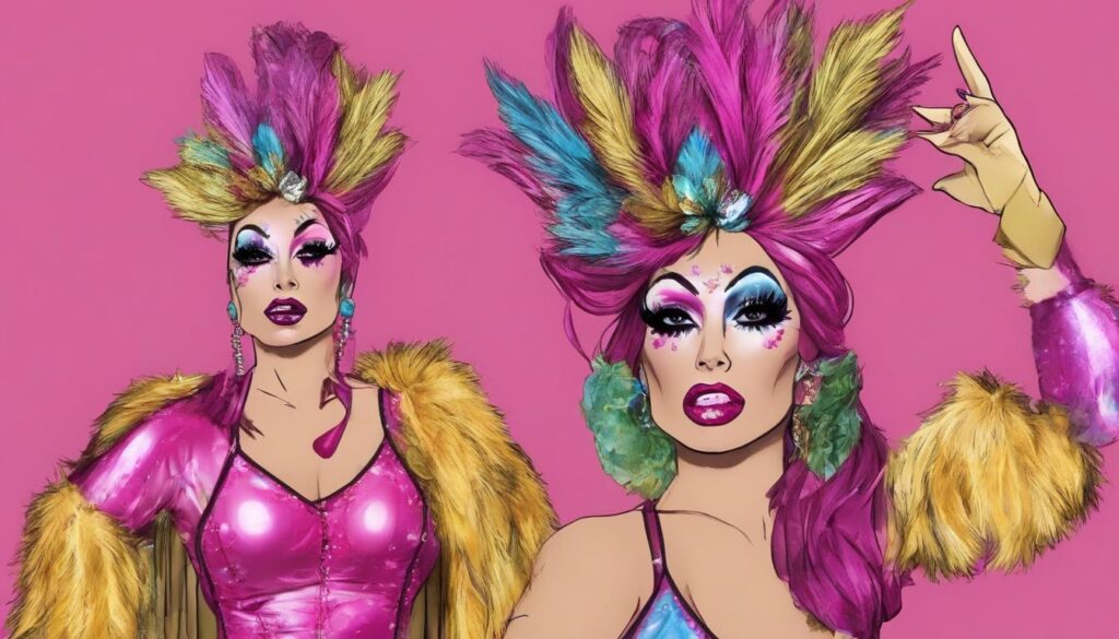 disfraz rosa con tocado de colores de drag queen